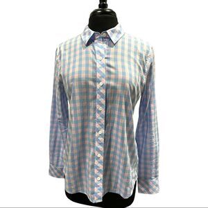 𝅺vineyard Vines Blyden Gingham Relaxed Button Down Cotton Top Sz 6
